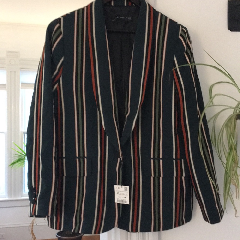 Zara Striped Shawl Collar Blazer